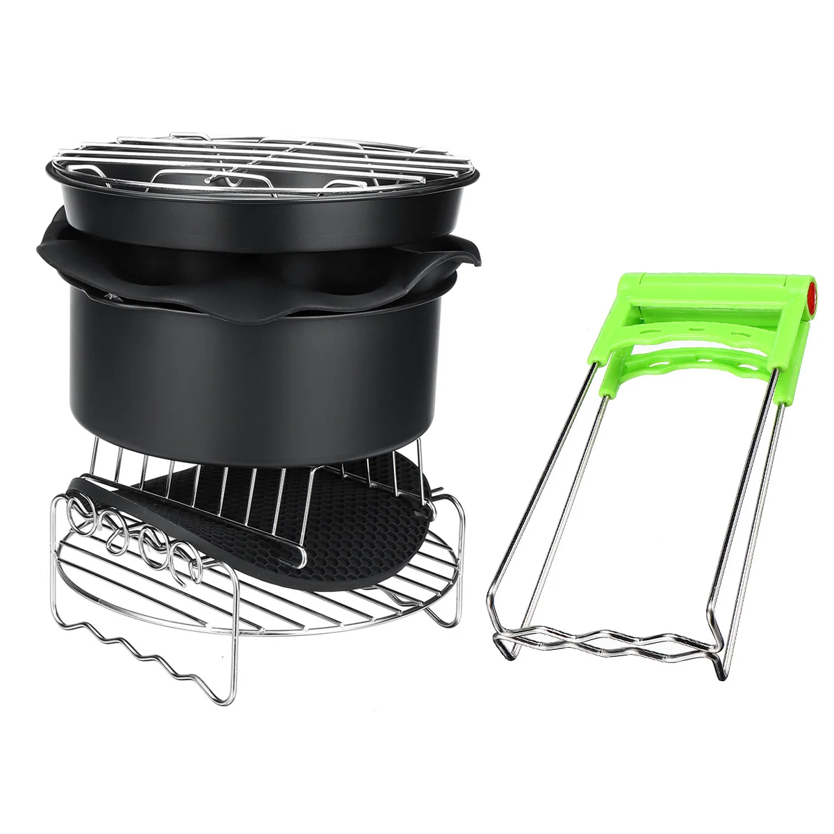 

8 Inch Air Fryer Accessories Set High Quality Baking Basket Pizza Plate Grill Pot Kitchen Cooking Tool Electric Deep Fryer Parts