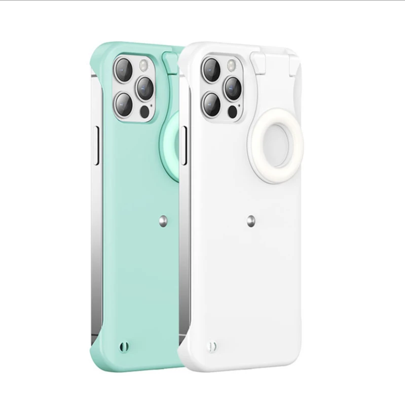 

For iPhone 12 Pro Portable Selfie Light Phone Case for iPhone 12 11 Pro Max 12 Mini Capa Circle LED Light Selfie in Dark Cover