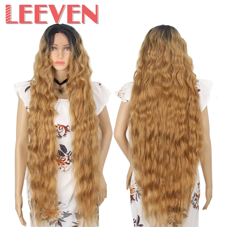 Leeven Synthetic Lace Front Wig Black Water Wave Wigs For Woman Long Hair Wigs Black Brown 613 Blonde Wig Cosplay Hair