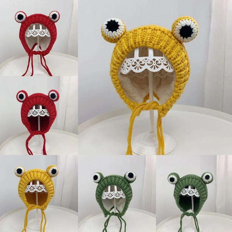 Шапка-бини KLV детская зимняя вязаная Милая с плюшевой подкладкой ветрозащитная |