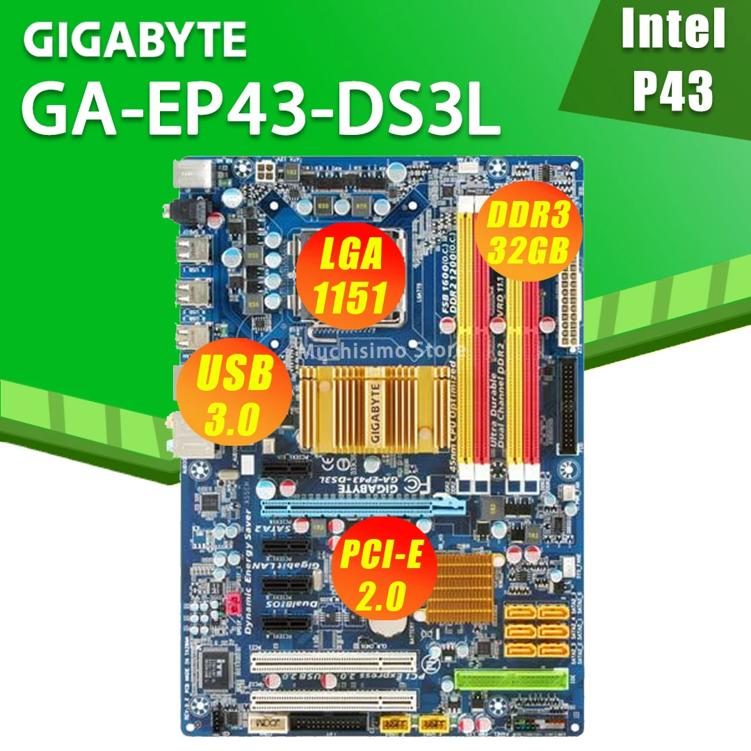 LGA 775 Gigabyte GA EP43 DS3L рабочего Материнская плата P43 DDR2 16G SATA2 USB2.0 блок питания ATX