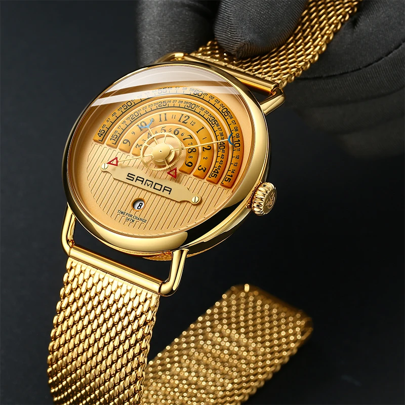 Роскошные золотые мужские часы уникальный запатентованный дизайн