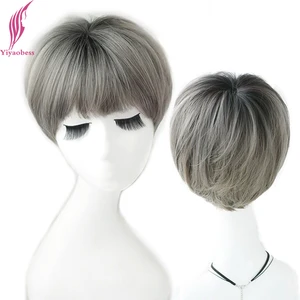 Синтетический короткий парик Yiyaobess, коричневый, льняной, серый, шоколадный, черный, розовый, фиолетовый парик Омбре для женщин, высокотемпературный волоконный подарок