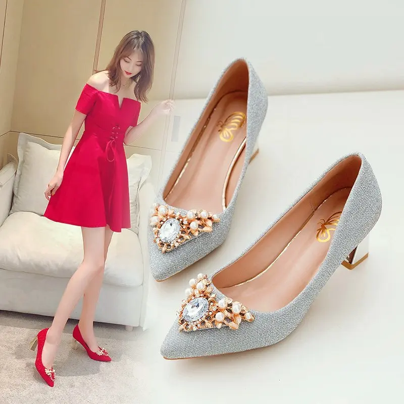 

Сандалии стразы с жемчугом 7 см, однотонные Повседневные Удобные празднивечерние женские туфли на высоком каблуке, весна-осень 2021