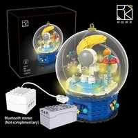 370pcs new technical crystal ball music box astronaut model bluetooth audio set building block bricks toy kids gift boy girl