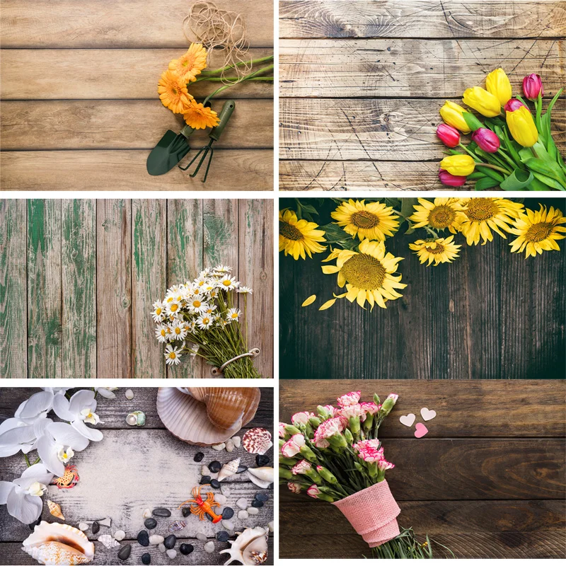 

SHENGYONGBAO Vinyl Custom Photography Backdrops Prop scenery+ Flower and Wooden Planks Photography Background 200207FK-002