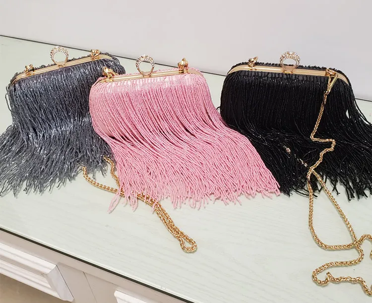 Women Tassel Fashion Ladies Clutch Bag Shoulder Handbags Female Party Wedding Evening Bag For Phone Purse