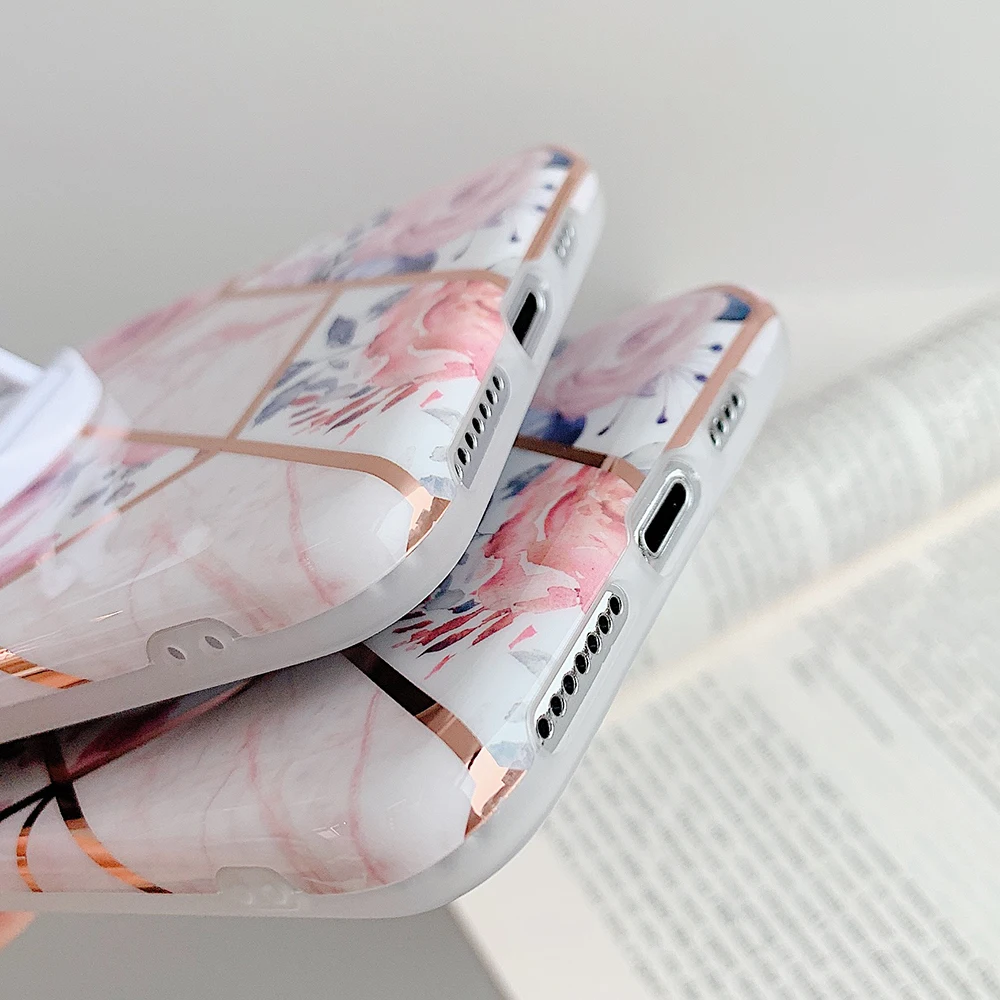 Позолоченный геометрический розовый цветочный чехол для телефона с держателем