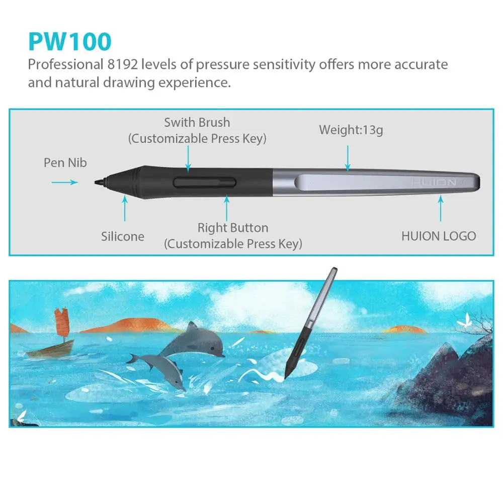 Стилус HUION PW100 для H640P/ H950P/ H1060P/ H610PRO V2/ HS64/ HS610 цифровые графические планшеты