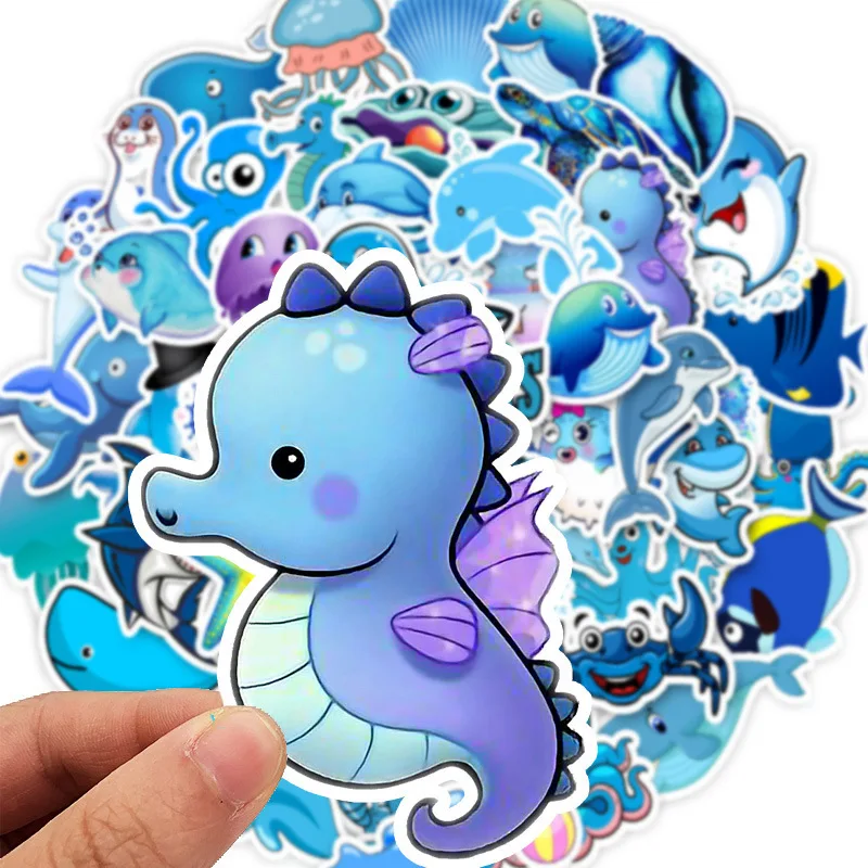 49 шт синий морской жизни Papelaria kawaii синий океан мультфильм Животные морской конек Акула дельфины стикер для канцелярских товаров водонепроницаемый TZ076G
