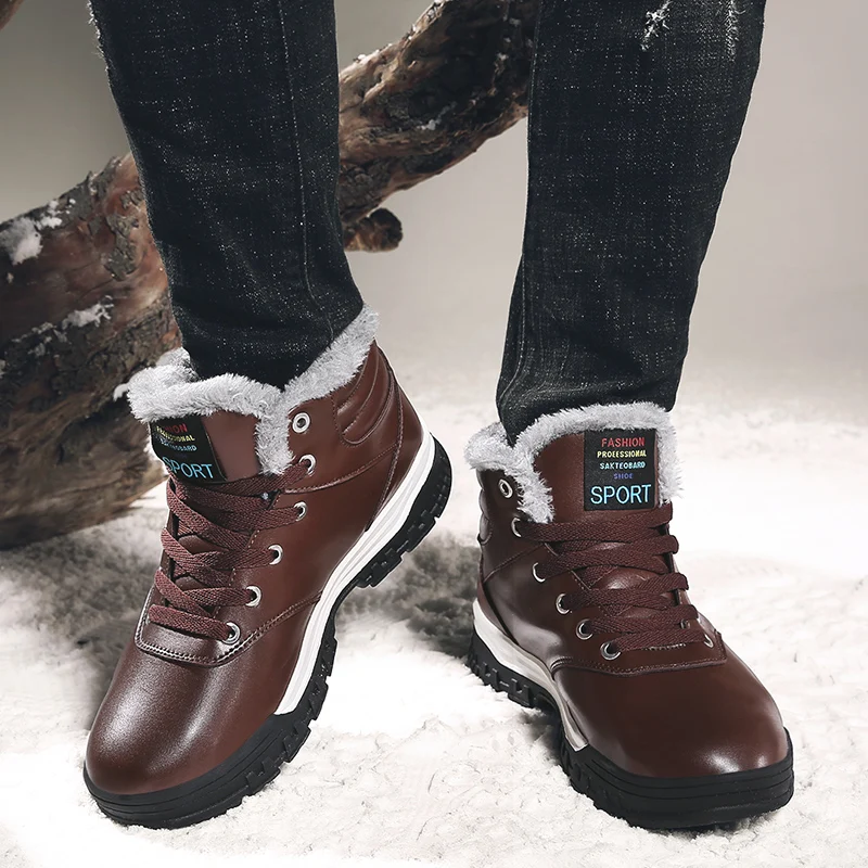 

Winter Men Leather Winter Boots Soft Bottom Male Snow Boots Old Age Antiskid Velvet Daddy Shoes Old Warm Men's Boots Size 47