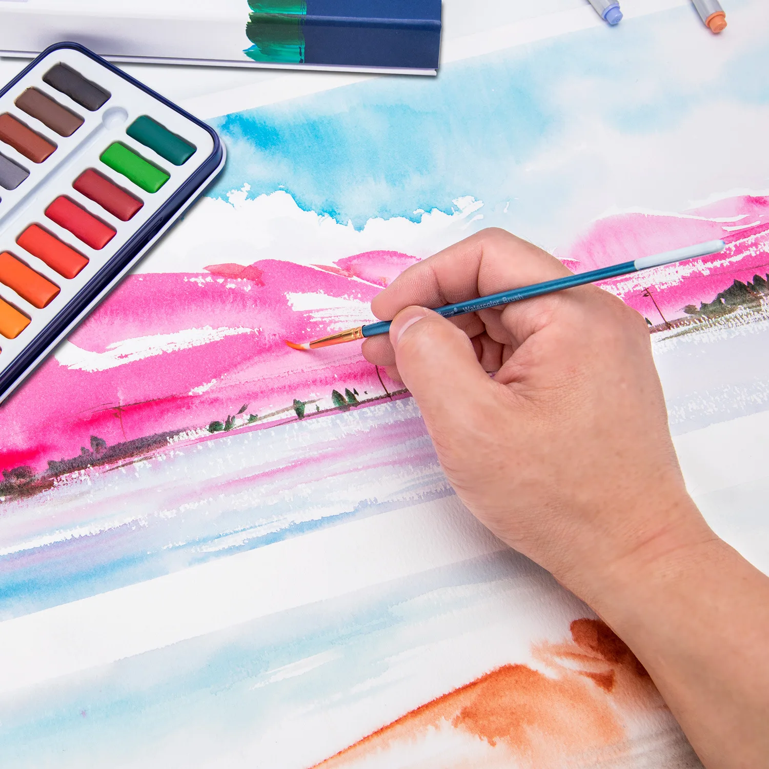 

Water Paint Brush Portable Solid Watercolor Paint Beginner Watercolor Paint Set Pigment Iron Box Children Sketch Watercolor