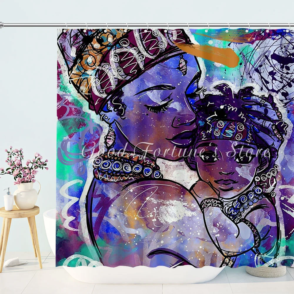 

Blue African Women Love Baby Bath Curtain
