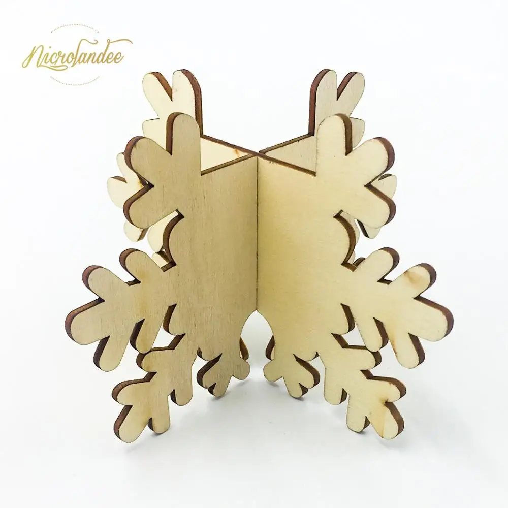 NICROLANDEE 4 pcs/set DIY Wood Laser Cut Snowflake Tea Light Candle Holder Vintage Christmas Stand Home Decoration 85 | Дом и сад