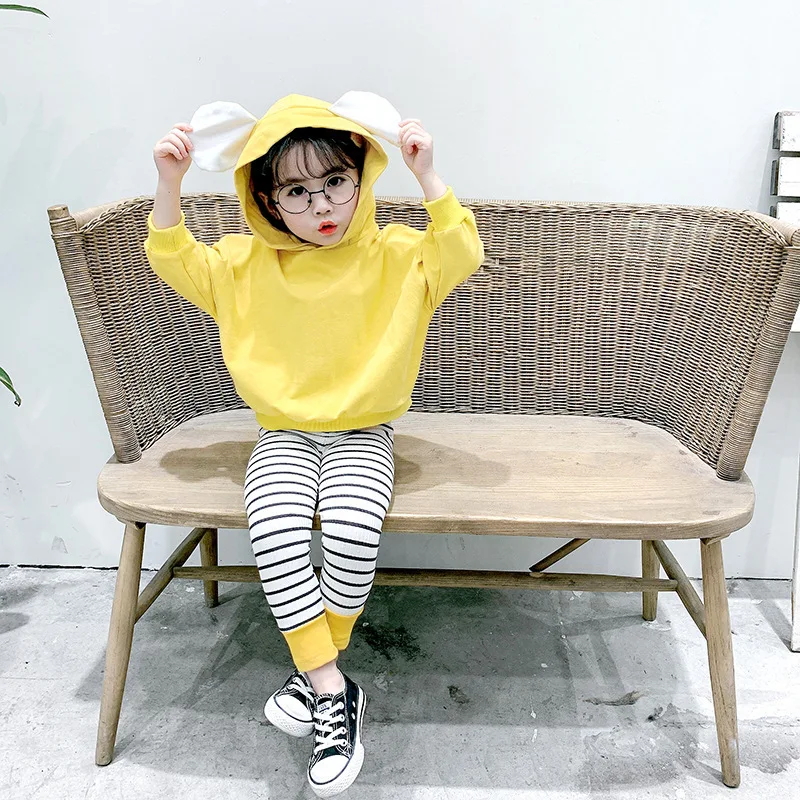 

Children's Set Cute Little Girl Hoodie+Striped Leggings Two Piece Clothing Sets Toddler Girl Clothes Outfits Kids Casual Suit
