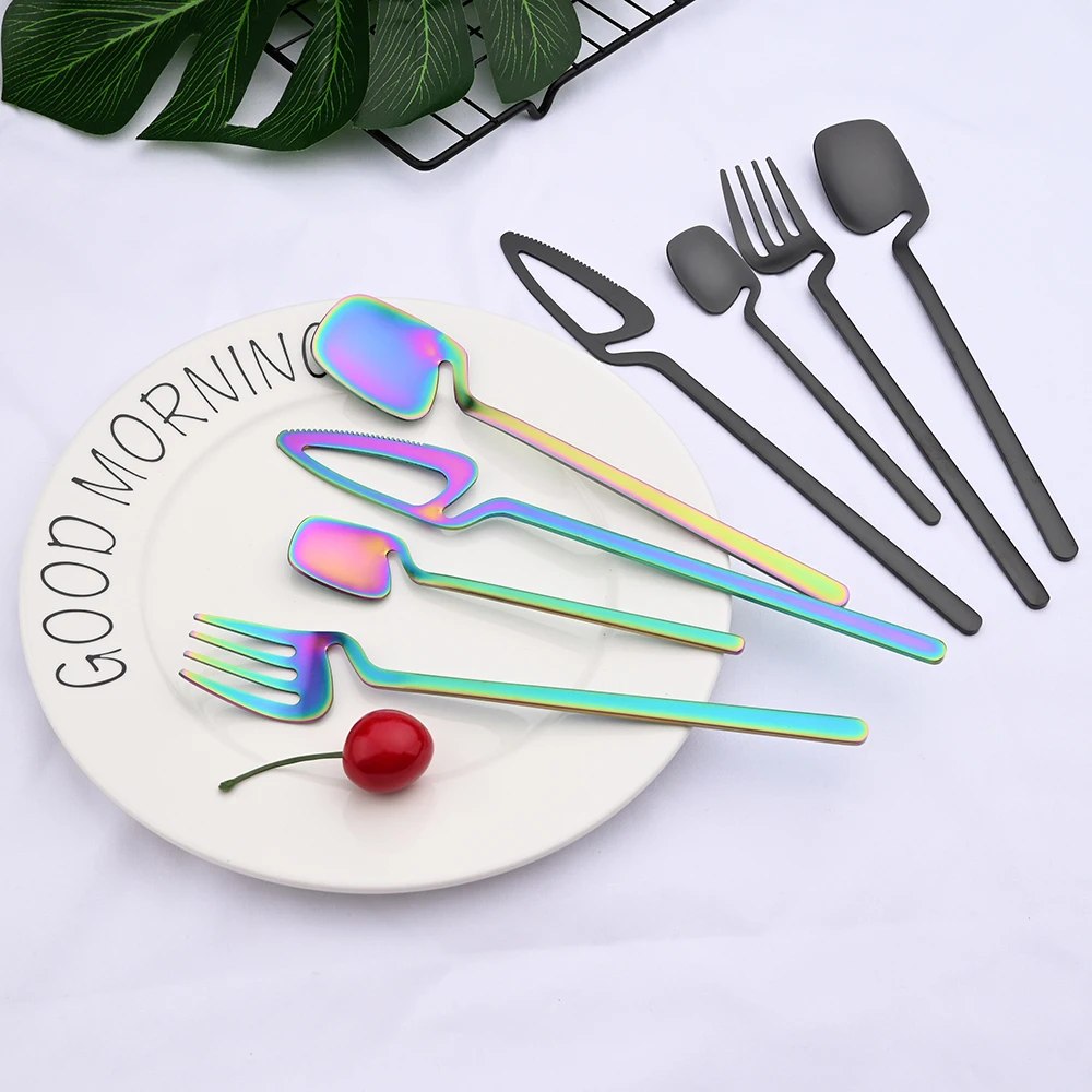 

16Pcs Black Cutlery Set Knives Dessert Forks Spoons Dinnerware Set 304 Stainless Steel Tableware Set Home Kitchen Silverware Set