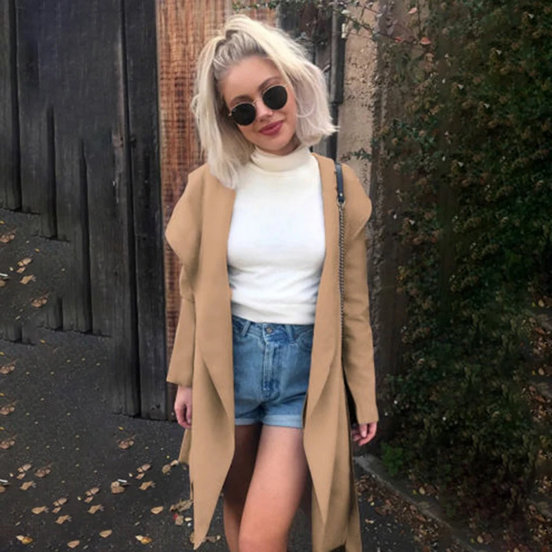 

New Fashion Women Casual Wild Loose Trench Coat Fashion Hooded Trench Cardigan With Sashes Loose Windbreaker Female