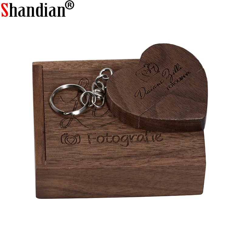 SHANDIAN Бесплатная логотип на заказ Деревянный Сердце USB + коробка флеш накопитель 32