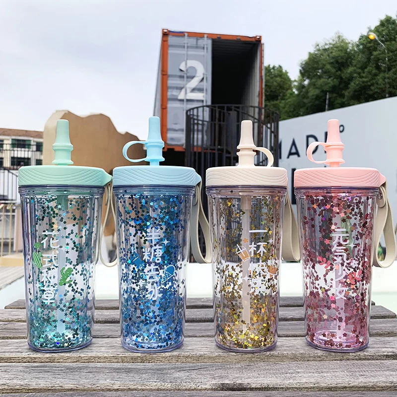 Модная пластиковая чашка для воды с принтом силиконовая герметичная крышкой