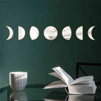 7pcs nordic style wooden decorative mirror moon phase variation mirror wall stickers bedroom acrylic mirror diy decor mirrors
