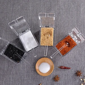 4Pcs/lot Kitchen Organizer Storage Boxes Spices Seasoning Jar Transparent Sugar Salt Bottle With Spoon Kitchen Accessories