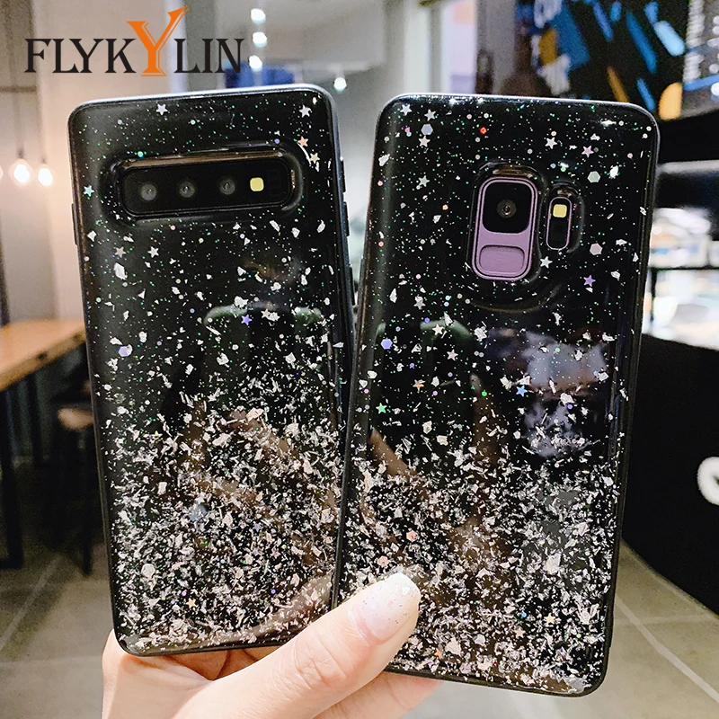 FLYKYLIN Sliver Foil Case For Samsung Galaxy S10 Plus S10e S9 + S8 S7 Edge Back Cover on PC TPU Silicone Glitter Phone Coque |