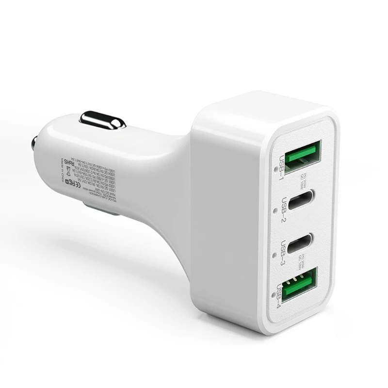 

40W Fast Charging of Mobile Phones Power Adapters 4-port USB+Type C Car Charge
