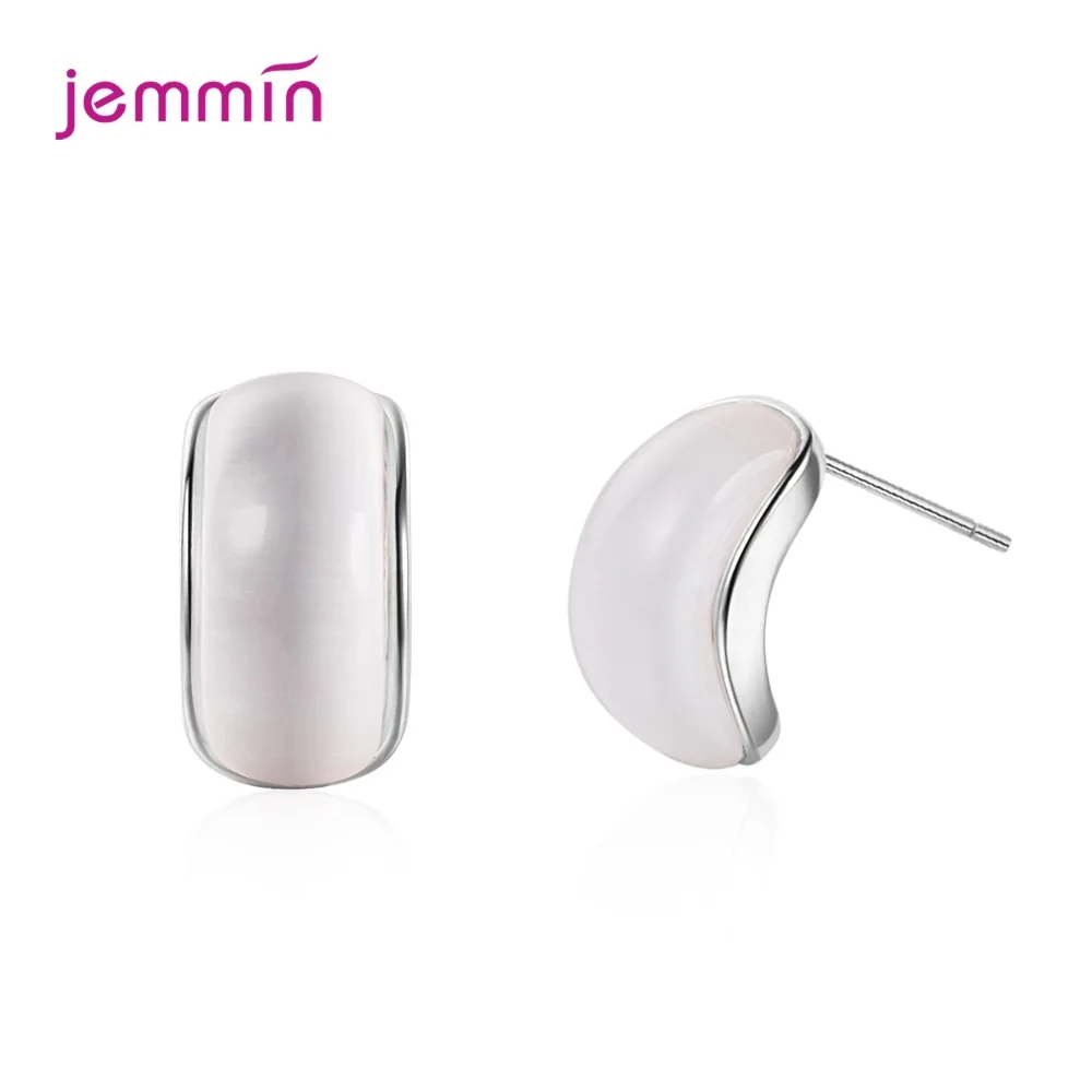 

Geometric C Shape Semicircle Stud Earrings 925 Sterling Silver Shell Amber Pattern Ear Jewelry Women Party Gift