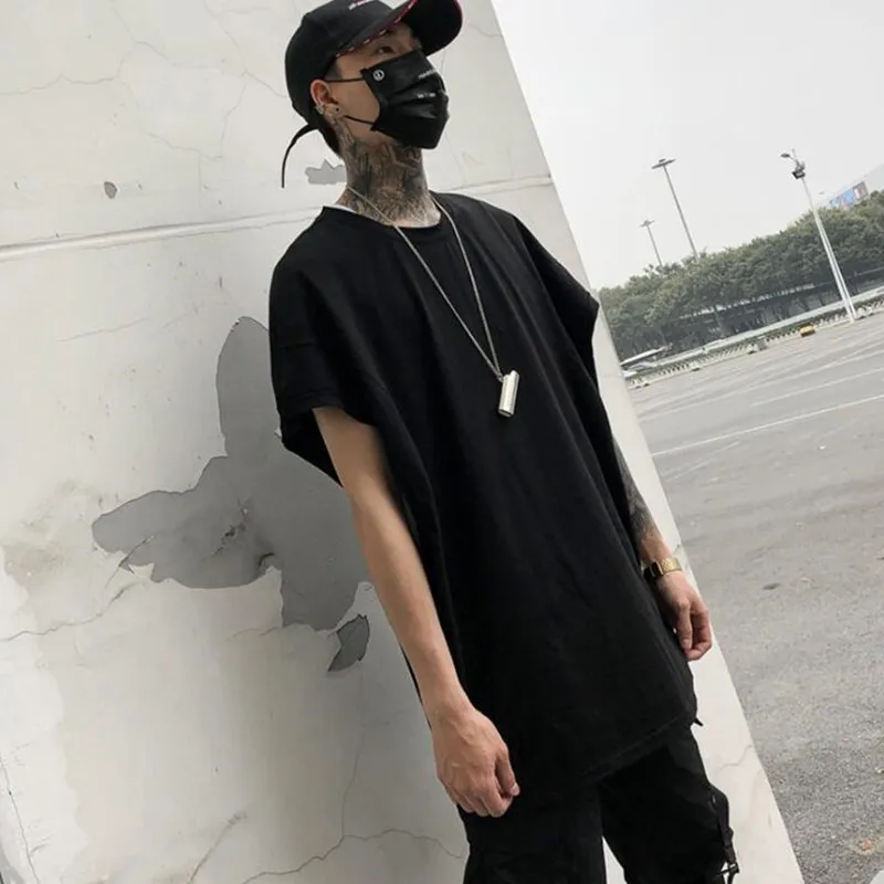 

Men hip hop punk t shirt vintage oversized sleeveless tee shirts nightclub singer stage costume casual loose tops street wear