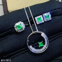 kjjeaxcmy fine jewelry 925 sterling silver inlaid natural emerald necklace ring earring luxurious set support detection cute