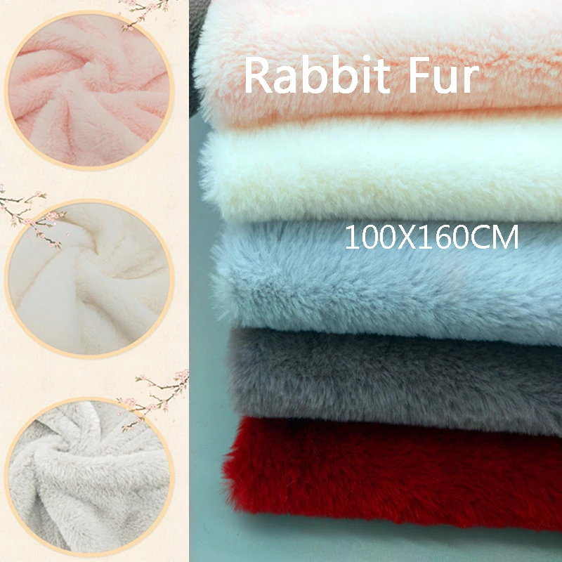 

160x100cm Faux Rabbit Fur Fabric 100% Polyester 10mm Pile Super Soft Plush Fabric For Handmade Stuffed Toys Sewing Fabric Blue