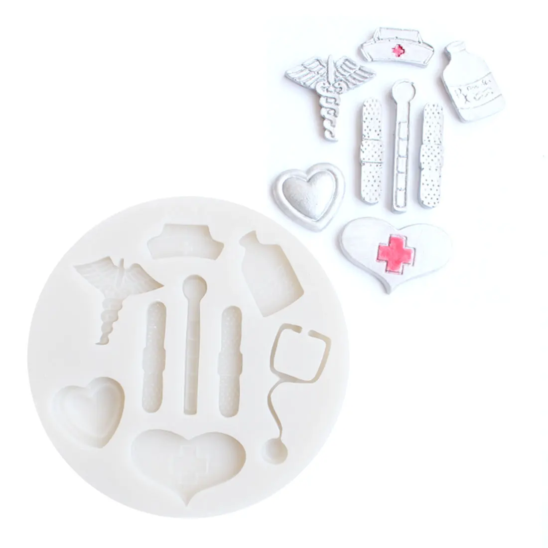 

Medical Themed Silicone Mold Nurse Hat Bottle Heart Stethoscope Fondant Cake Decorating Tools Candy Chocolate Gumpaste Mould