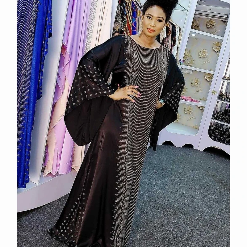 

African Dresses For Women 2020 Free Size Summer Diamond Printed African Lady Long Dress Dashiki Cotton Muslim Maxi Dress