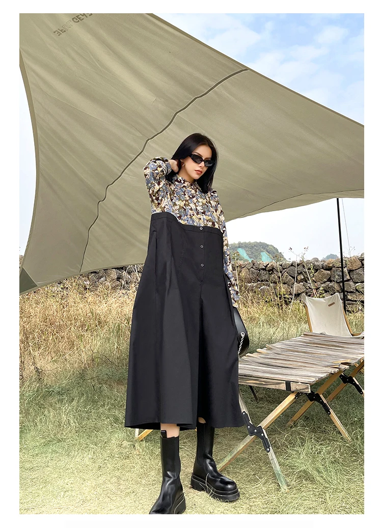 

Women Long Sleeve Shirt Style Jumpsuit Sets Plus Size Fashion Print Splice One Piece Pants Overalls Female Streetwear Rompers