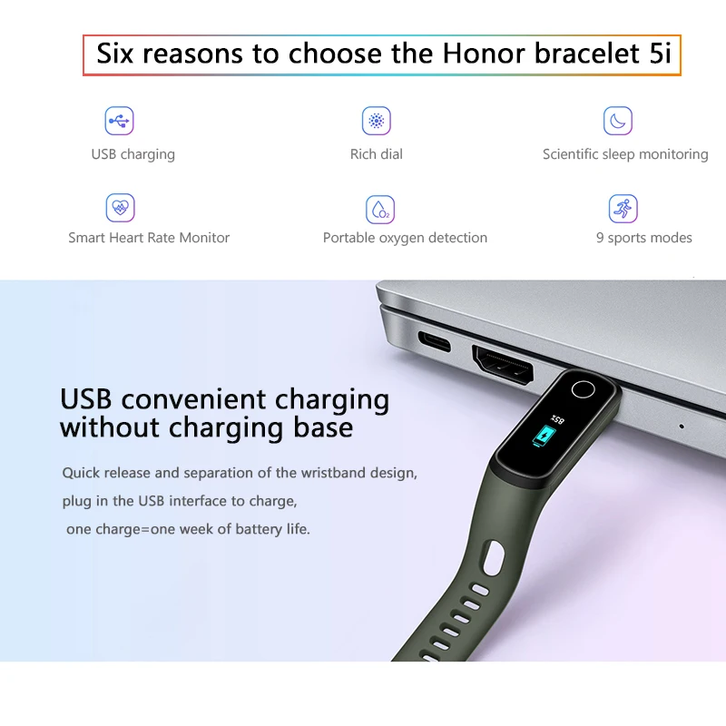 HUAWEI Honor 5i смарт-браслет AMOLED сенсорный экран большой цветной 5ATM кислород в крови