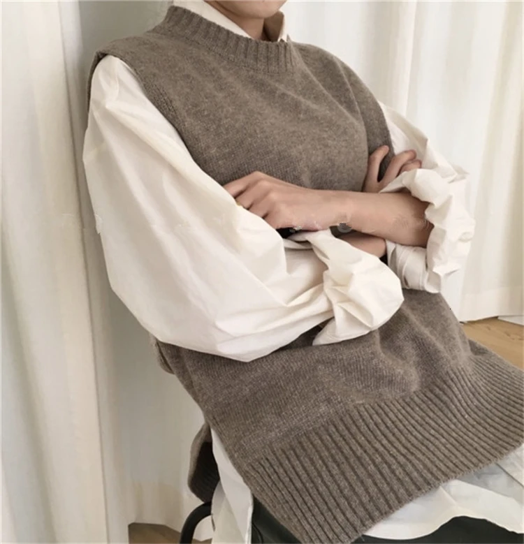 Повседневный женский жилет с круглым вырезом вязаный литературный ретро дикий