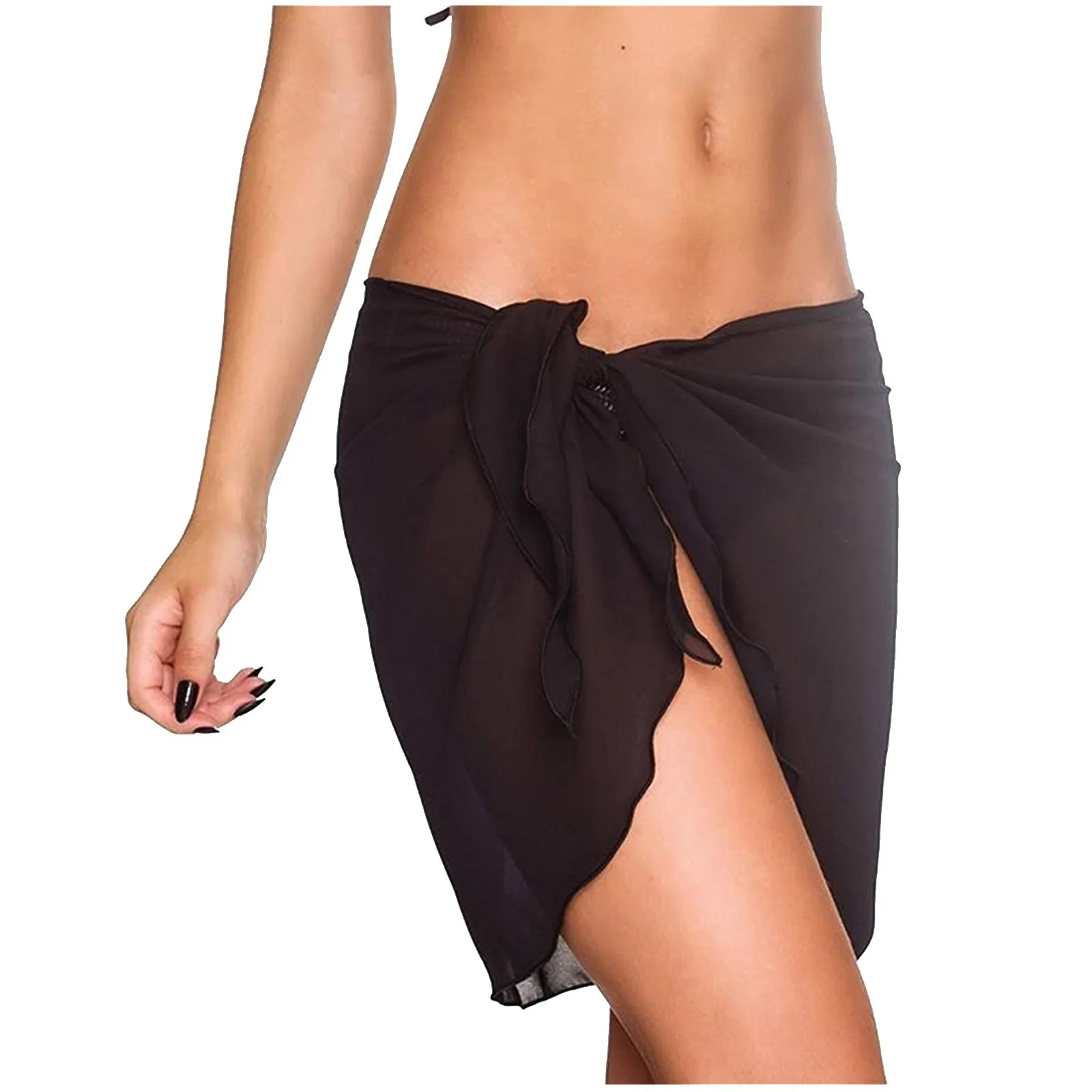 

Women's Mesh Swim Sexy Solid Color Beach Skirt Bandage Side Tie Swimwear Cover Up Two-piece Separates Bathing Swimsuits