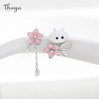 thaya cute cat stud earring for women 2021 cherry blossoms earring dangle hand made crystal brithday fine jewelry girls brincos