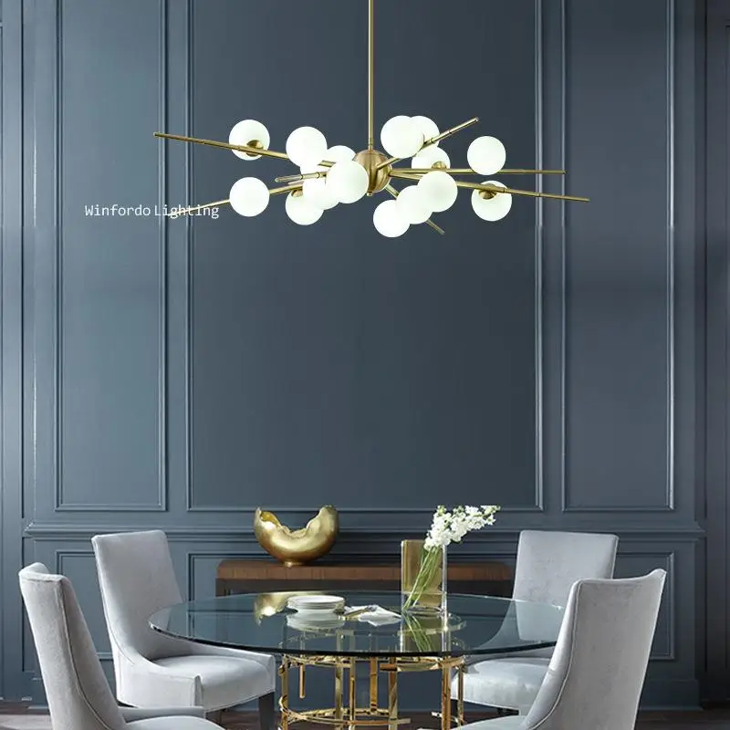 Купить Современная стеклянная Подвесная лампа в форме шара, светодиодный Люстра для гостиной, столовой, подвесные светильники, потолочный светиль...