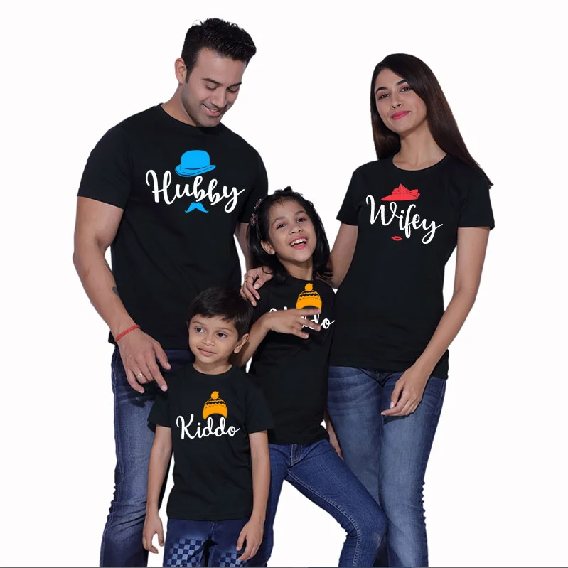 

Hubby Wifey Kiddo, Family Shirt Family Matching Outfits Mom and Dad and Children T Shirt