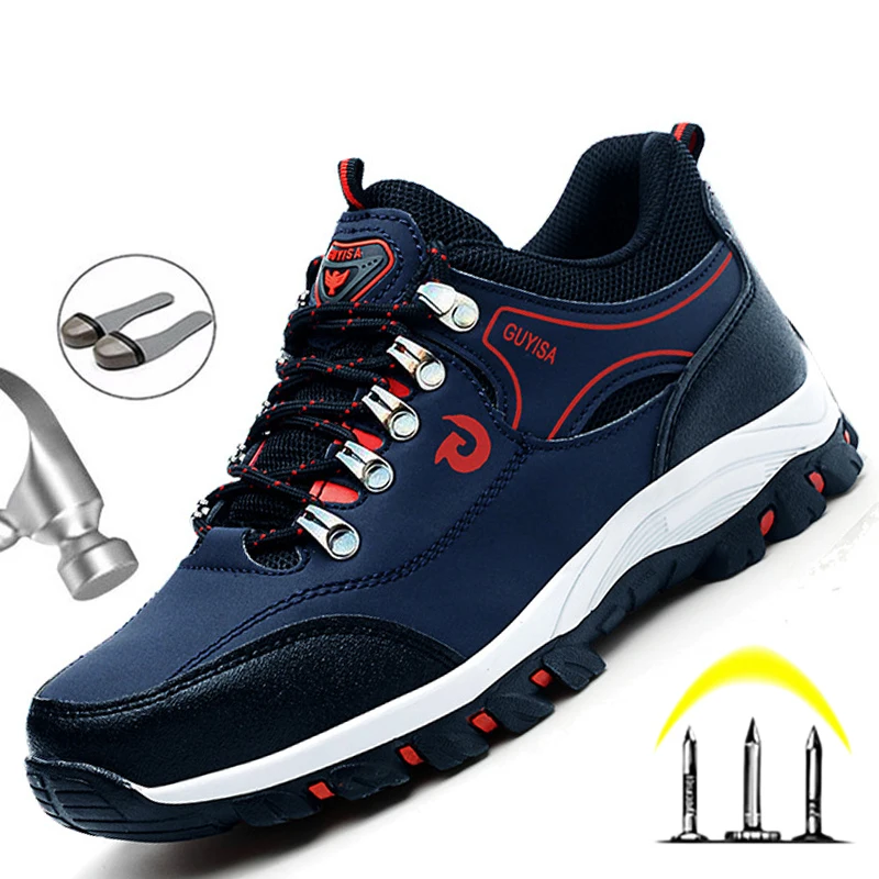 

Men Breathable Work Sneakers Steel Toe Cap Work Safety Shoes For Men Safety Boots Anti-Puncture Indestructible Work Shoes Male