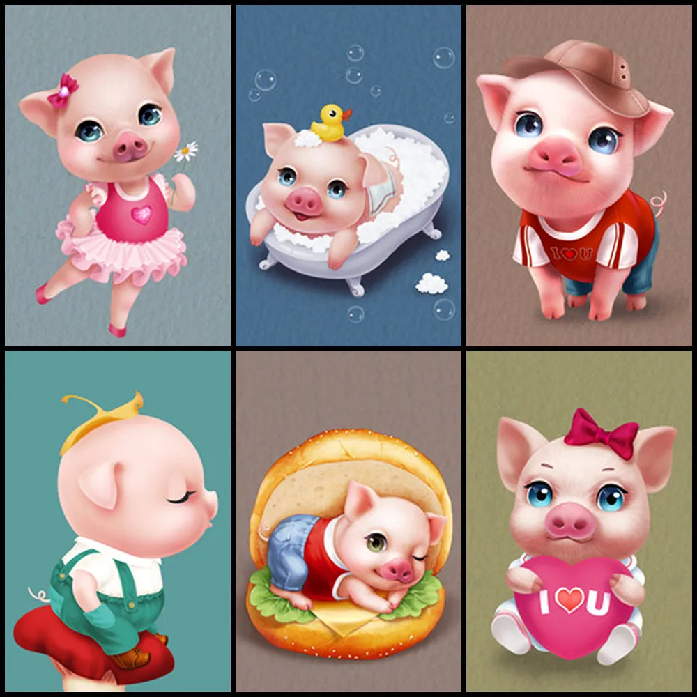 

Алмазная живопись 5D «сделай сам» с изображением поросенка, мультяшное животное, Детская мозаика, вышивка крестиком, домашний декор