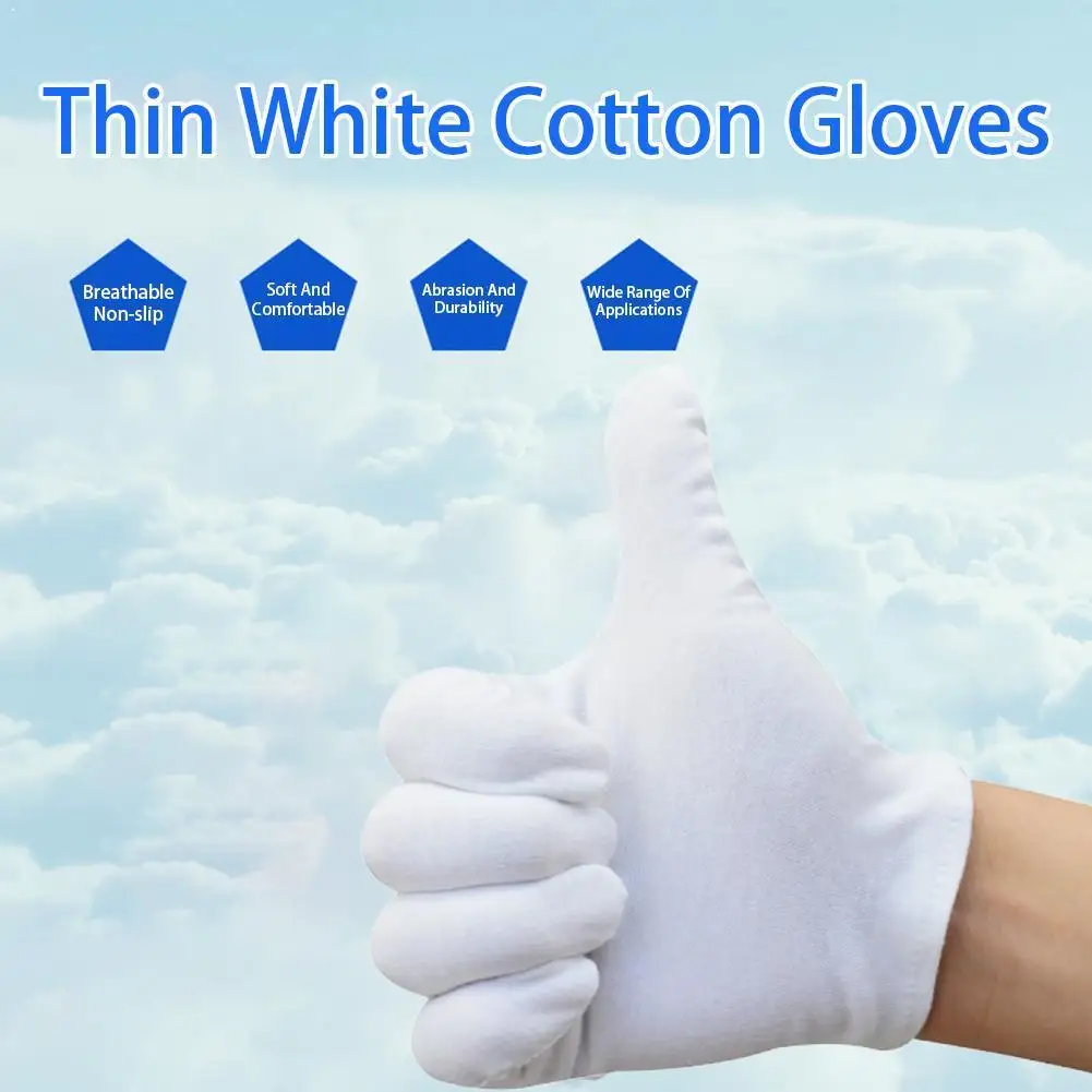 Wholesale White Cotton Gloves Moisturising Eczema Butler Beauty Waiters gloves Magician wear gloves training labor L0I6