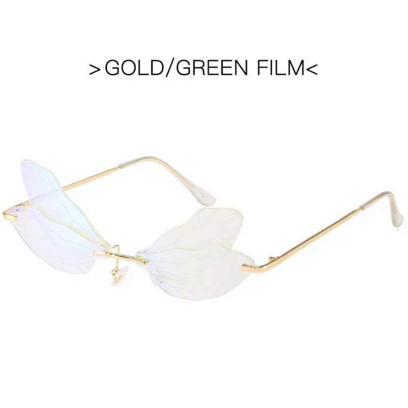 2022 Vintage Dragonfly Wings Sunglasses Fashion Rimless Women Clear Lens Eyewear Men Pink Sun Glasses UV400 Eyewear Female rectangle sunglasses