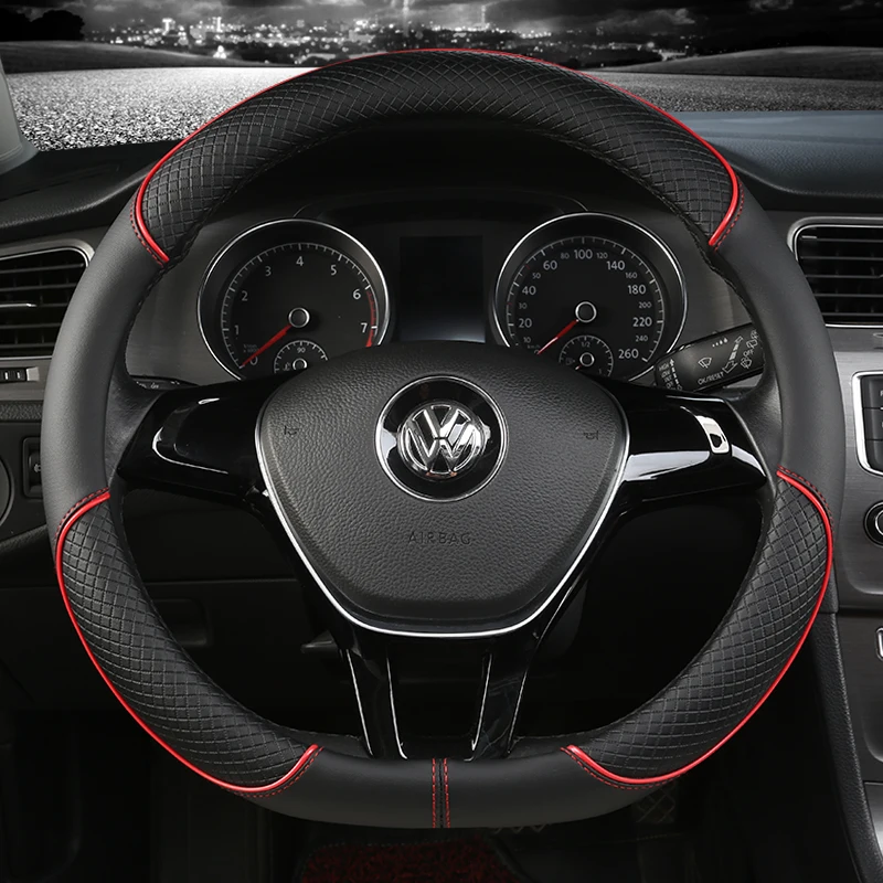 

D Shape Leather Car Steering Wheel Cover Four Seasons Steering Wheel Hubs for VW GOLF 7 8 2015 POLO JATTA Interior Accessories