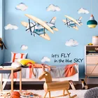 Мультяшные акварельные самолеты облако Декоративные наклейки для детской комнаты гостиная настенная наклейка подарки для мальчиков