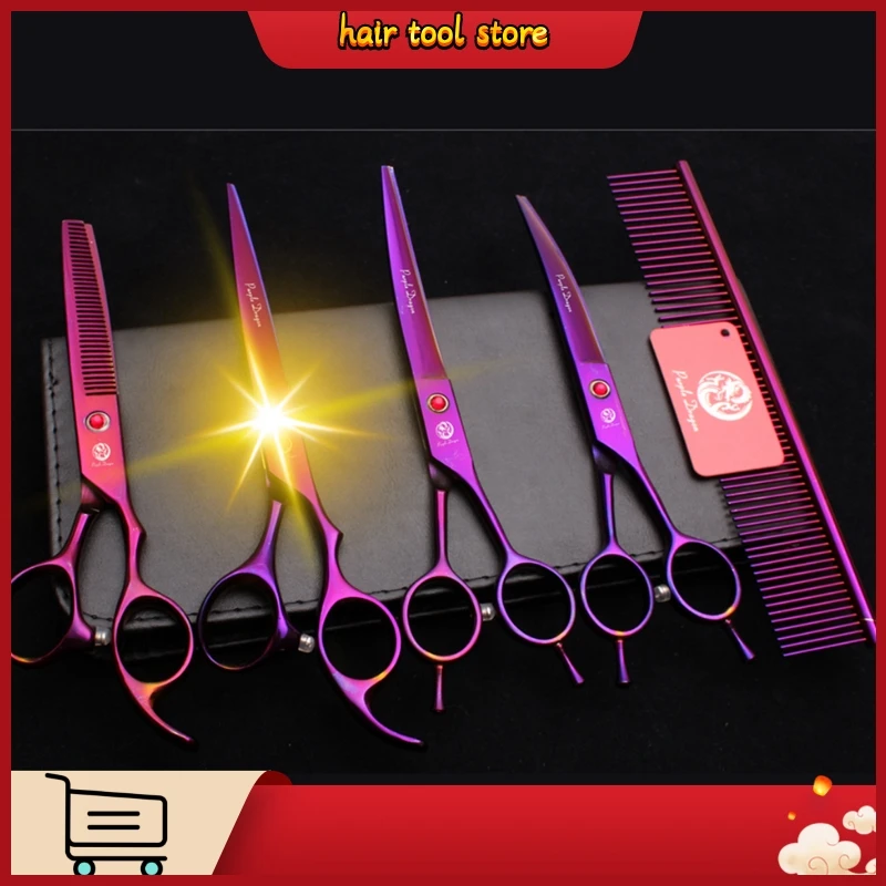 

7" 19.5cm Japan Violet Purple Dragon Grooming-for-dogs Straight Cutting Shears Thinning Scissors Pets Hair Clipper Add Bag Z3002