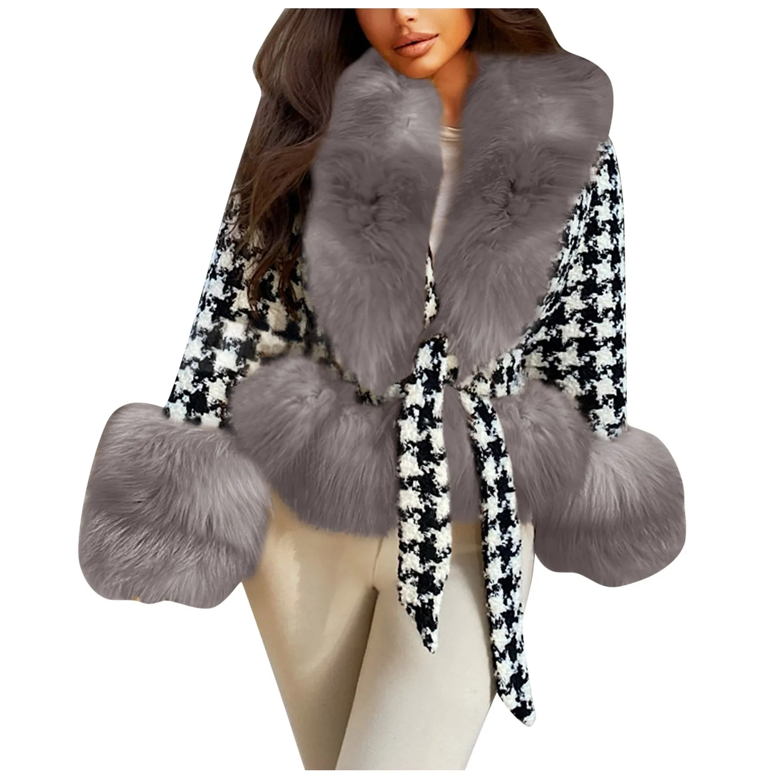 

2021 зимняя теплая Модная женская пуховая куртка с меховым воротником замшевый клетчатый бандажный пуховик зимнее пуховое пальто с капюшоно...