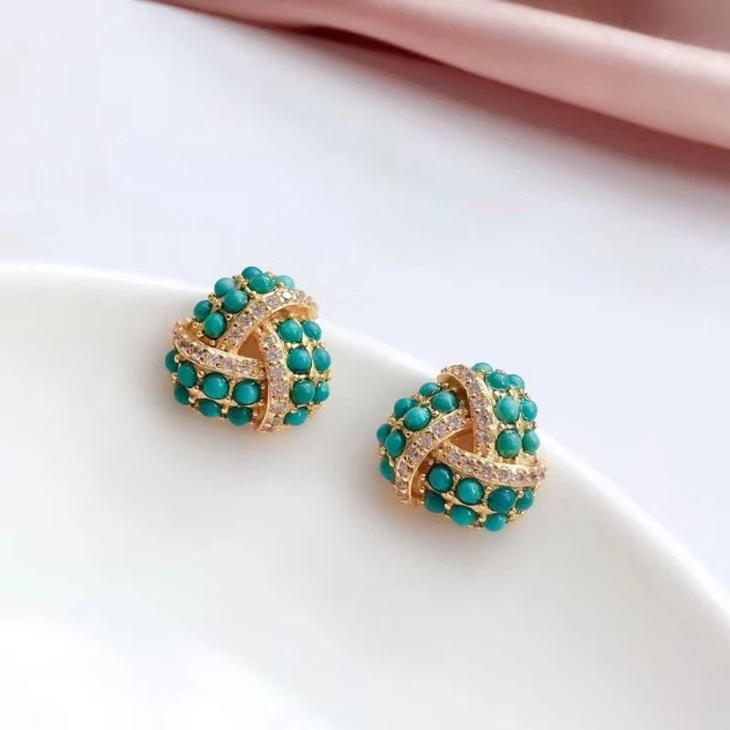 Женские серьги гвоздики из серебра 100% пробы с натуральным бирюзовым