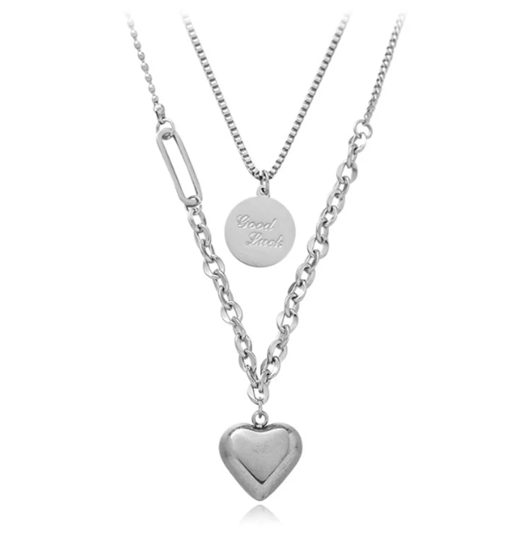 

316L Stainless Steel Double Layered Letter, Detachable Heart Disc Pendant Necklace No Fade